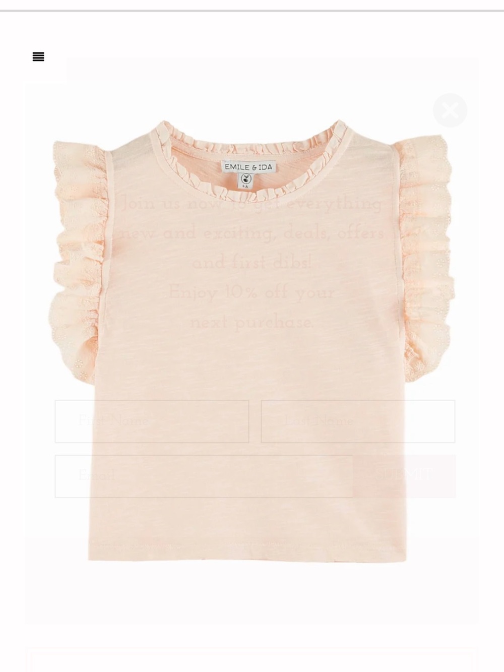 EMILE ET IDA PASTEL PINK ORGANIC COTTON T-SHIRT WITH ENGLISH EMBROIDERY, SIZE 6